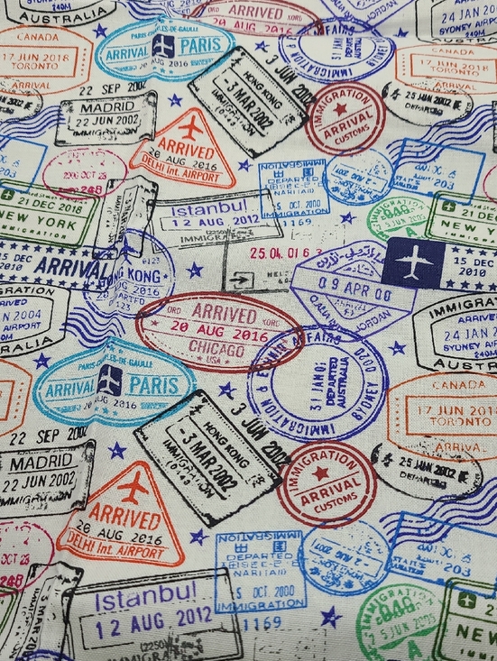 Other - 1 Yrd. Passport Stamp Print Fabric - Multi Color Stamps